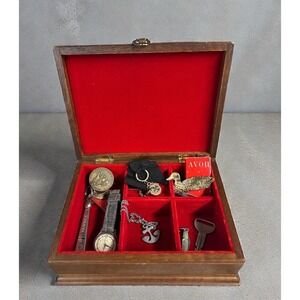 MCM Red Velvet Wood Jewelry Box w/ Contents – Mid Century Modern vintage